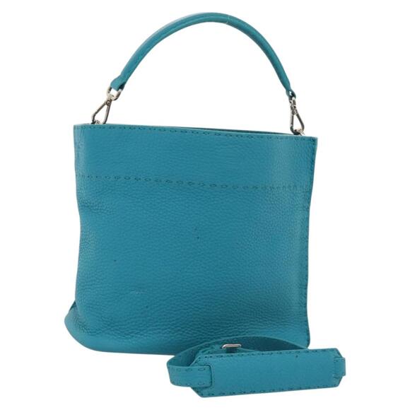 FENDI Anna Shoulder Bag Leather Turquoise Blue - Picture 1 of 13